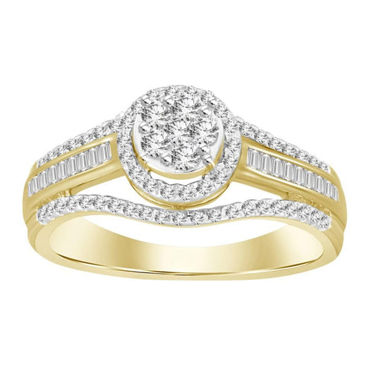 0.50ctw Baguette Diamond Cluster Oval Engagement Ring 10k Yellow Gold Womens