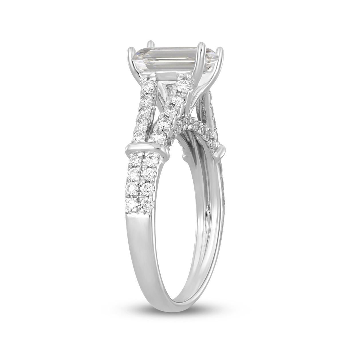 2 cttw Lab Grown Emerald Round Diamond Engagement Ring 14k White Gold