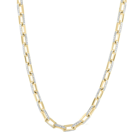 10ctw Diamond Paperclip Link Chain Necklace 10K Yellow Gold Womens Iced Jewelry
