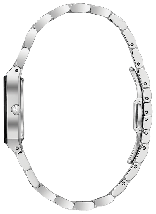 Bulova Quadra Diamonds Black Dial Womens Watch 96P202