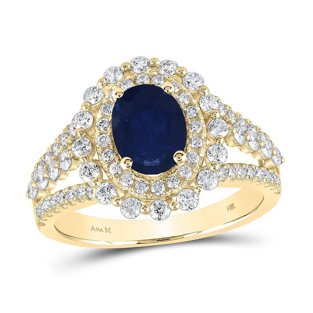 Natural Oval Blue Sapphire & Round Diamond Double Halo 14k Yellow Gold 2.27 Cttw