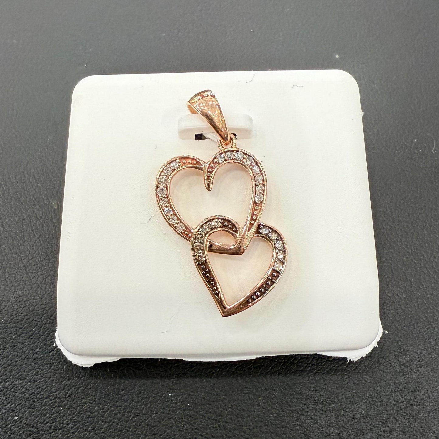 Chocolate Diamond Double Heart Pendant Charm 10k Rose Gold