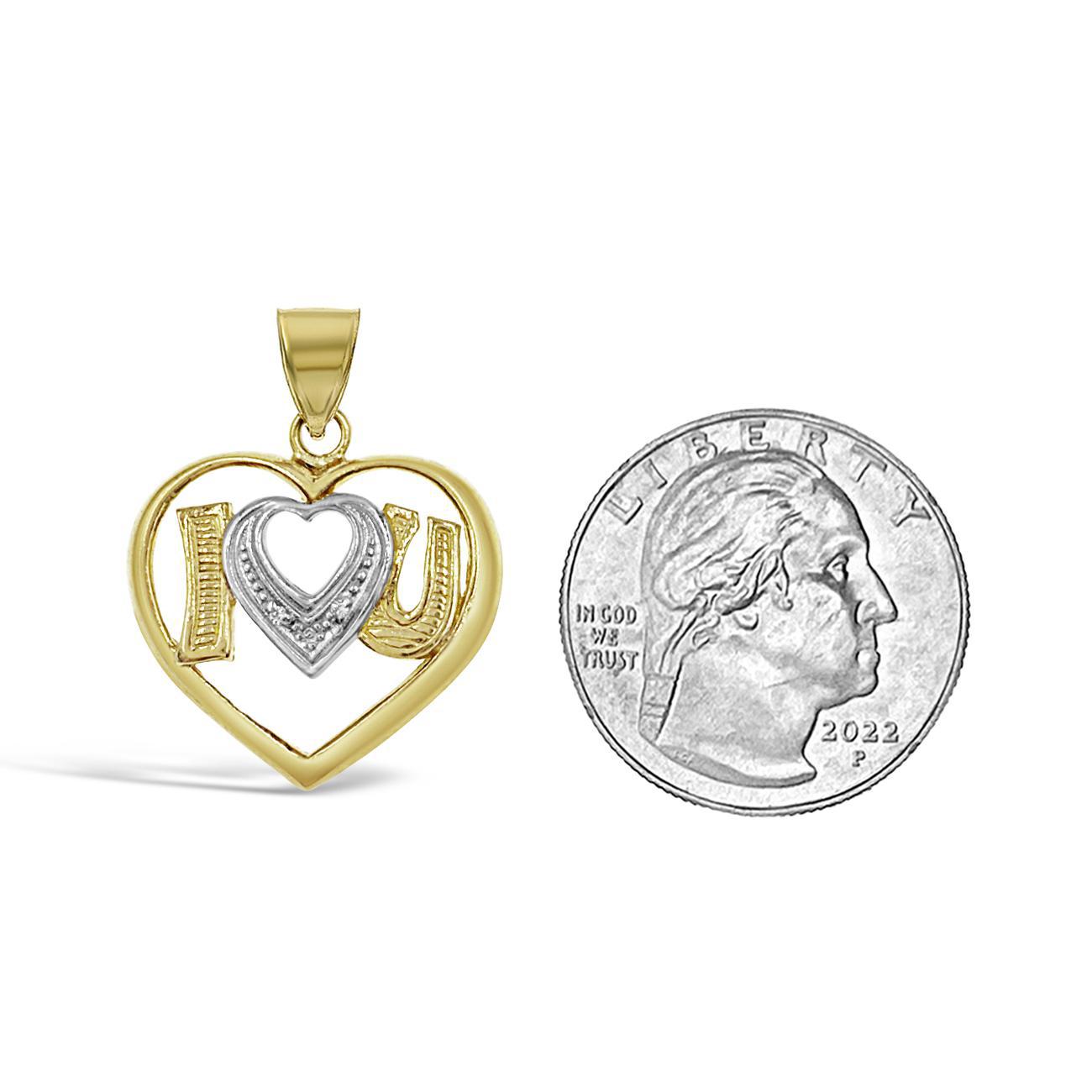 14K Yellow White Gold I Love You Heart Pendant