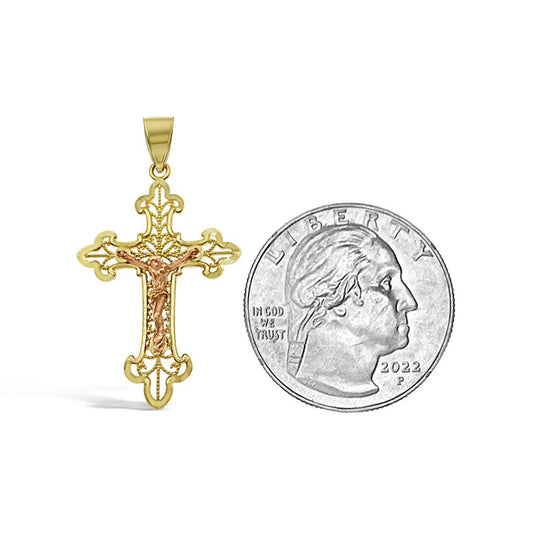 Jesus Crucifix Cross Pendant Charm 10k Yellow Rose Gold 1.3 inch