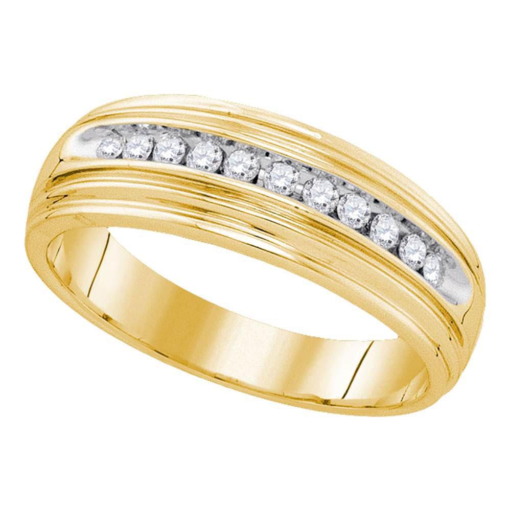 0.25ctw Round Diamond Wedding Band Ring 925 Sterling Silver Yellow tone Mens