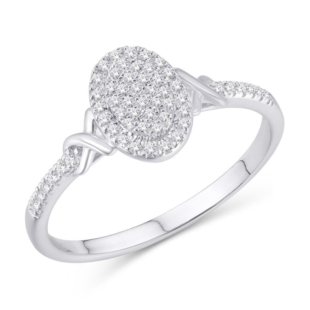 Diamond Oval Cluster Engagement Bridal Ring 10k White Gold