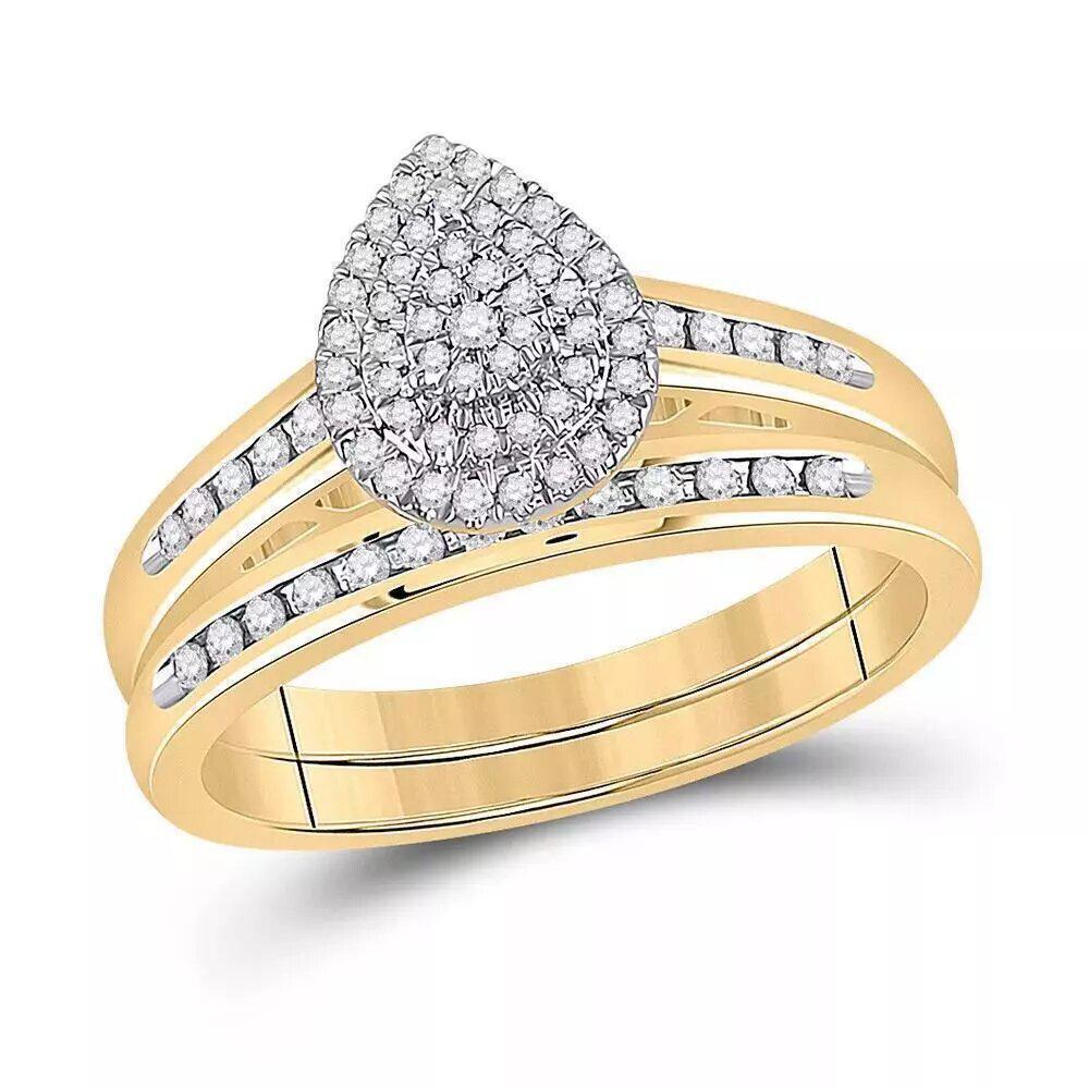 0.33 Cttw Diamond Pear Wedding Bridal Ring Band Set 10k Yellow Gold
