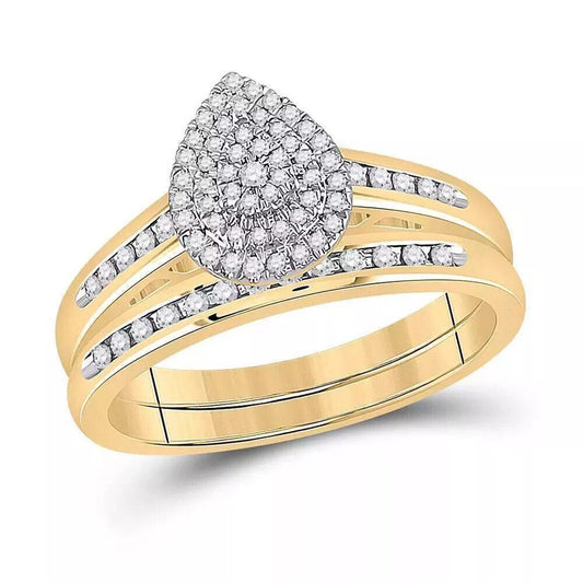 0.33 Cttw Diamond Pear Wedding Bridal Ring Band Set 10k Yellow Gold