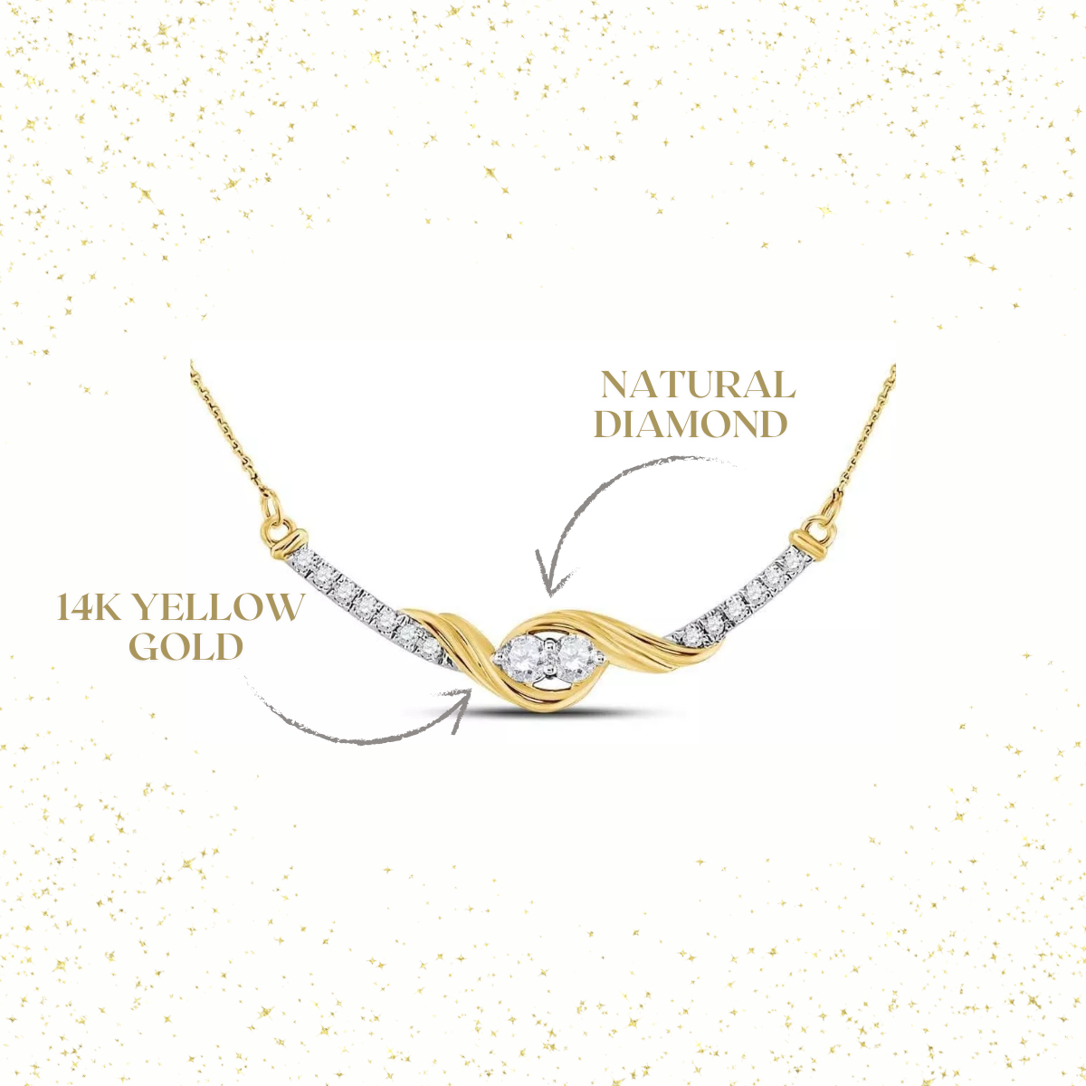 0.33 Ctw Round Diamond Bar Two stone Necklace 14k Yellow Gold Womens