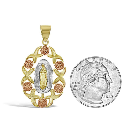 14K Tri Color Gold Virgin Mary Pendant