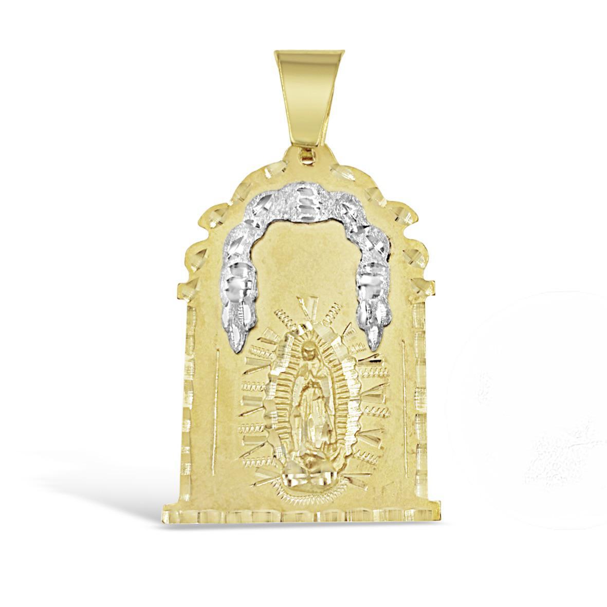Virgin Mary Pendant Charm Solid 14k Yellow Gold 2.1 inch