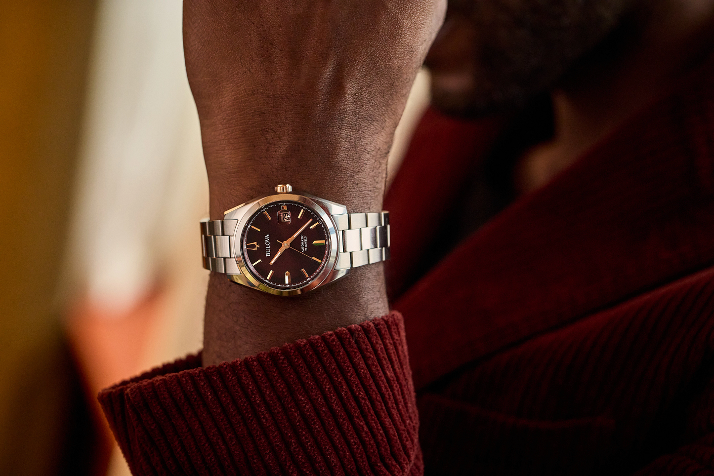 Bulova Surveyor Automatic Burgunday Dial Mens Watch 98B422