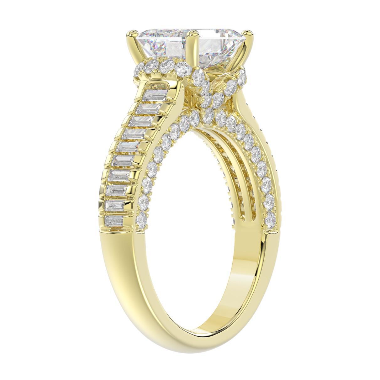 3.00 cttw Lab Grown Diamond Horizontal Emerald Engagement Ring 14k Yellow Gold