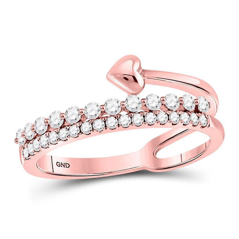 0.37Cttw Round Diamond Double Row Stackable Heart Womens Ring Band 14k Rose Gold