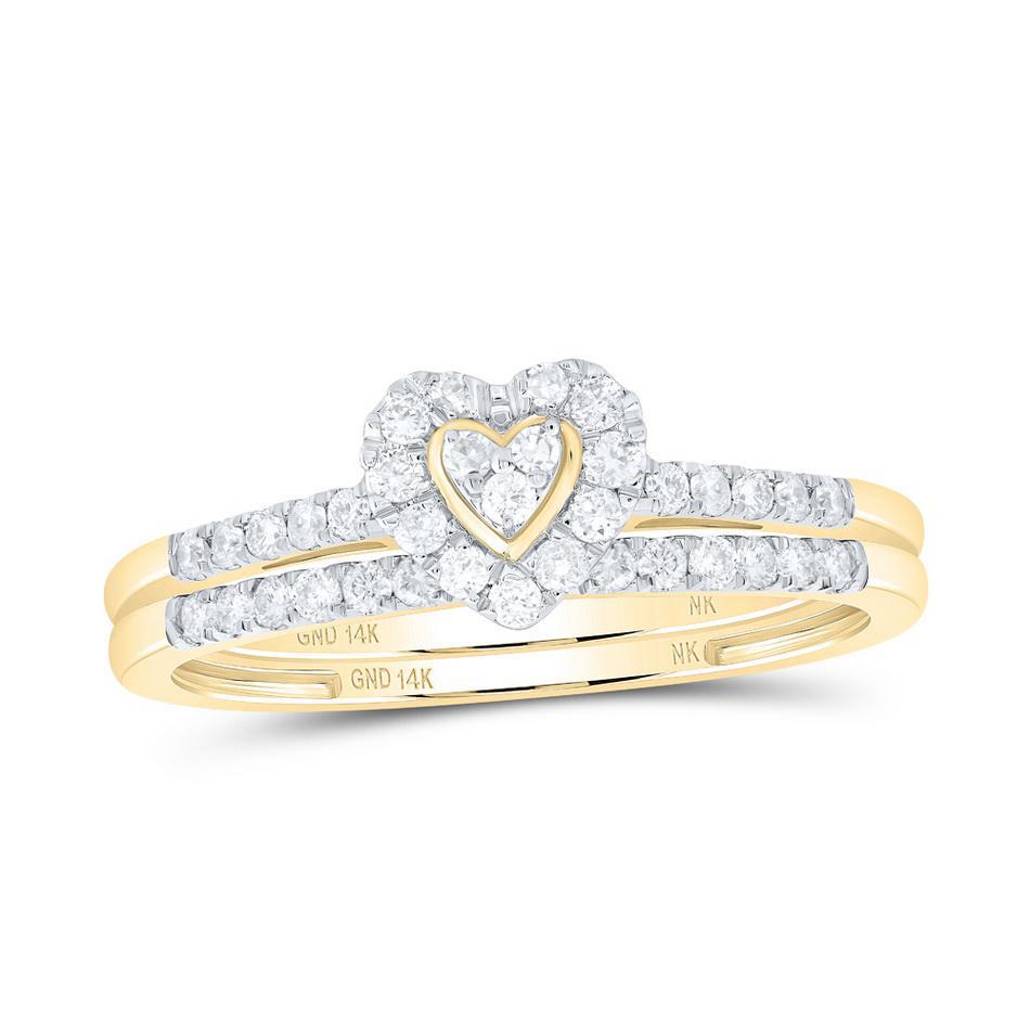 0.33ctw Diamond Heart Bridal Wedding Band Ring Set 14k Yellow Gold Womens
