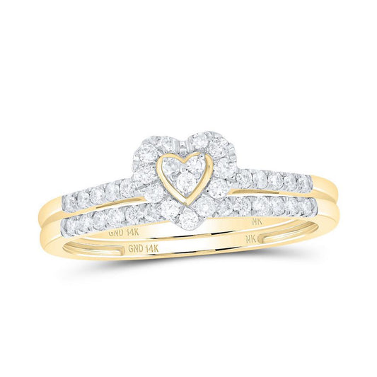 0.33ctw Diamond Heart Bridal Wedding Band Ring Set 14k Yellow Gold Womens