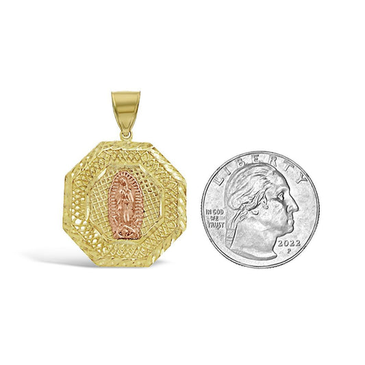 10K Gold Virgin Mary Guadalupe Octagon Pendant