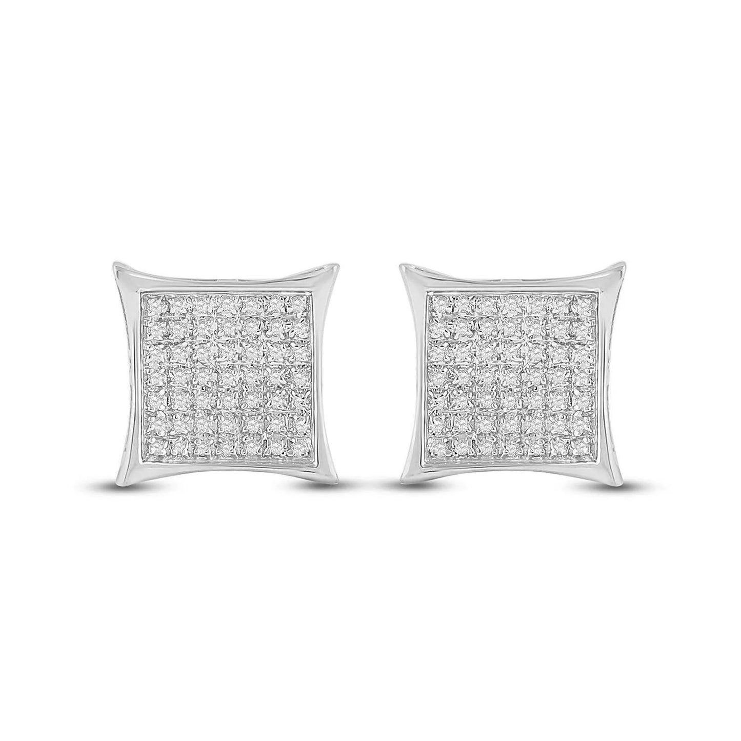 0.33ctw Round Diamond Kite Square Cluste Stud Earrings 10k White Gold Screw back