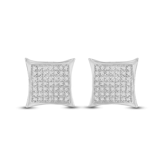 0.33ctw Round Diamond Kite Square Cluste Stud Earrings 10k White Gold Screw back