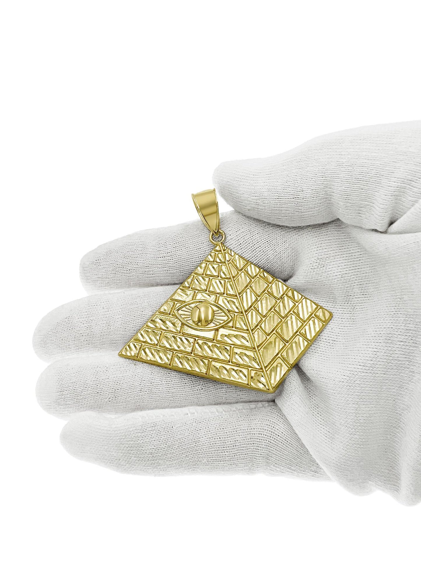 10k Gold Pyramid All-Seeing Eye Illuminati Pendant Egyptian Style Charm 2.3 inch