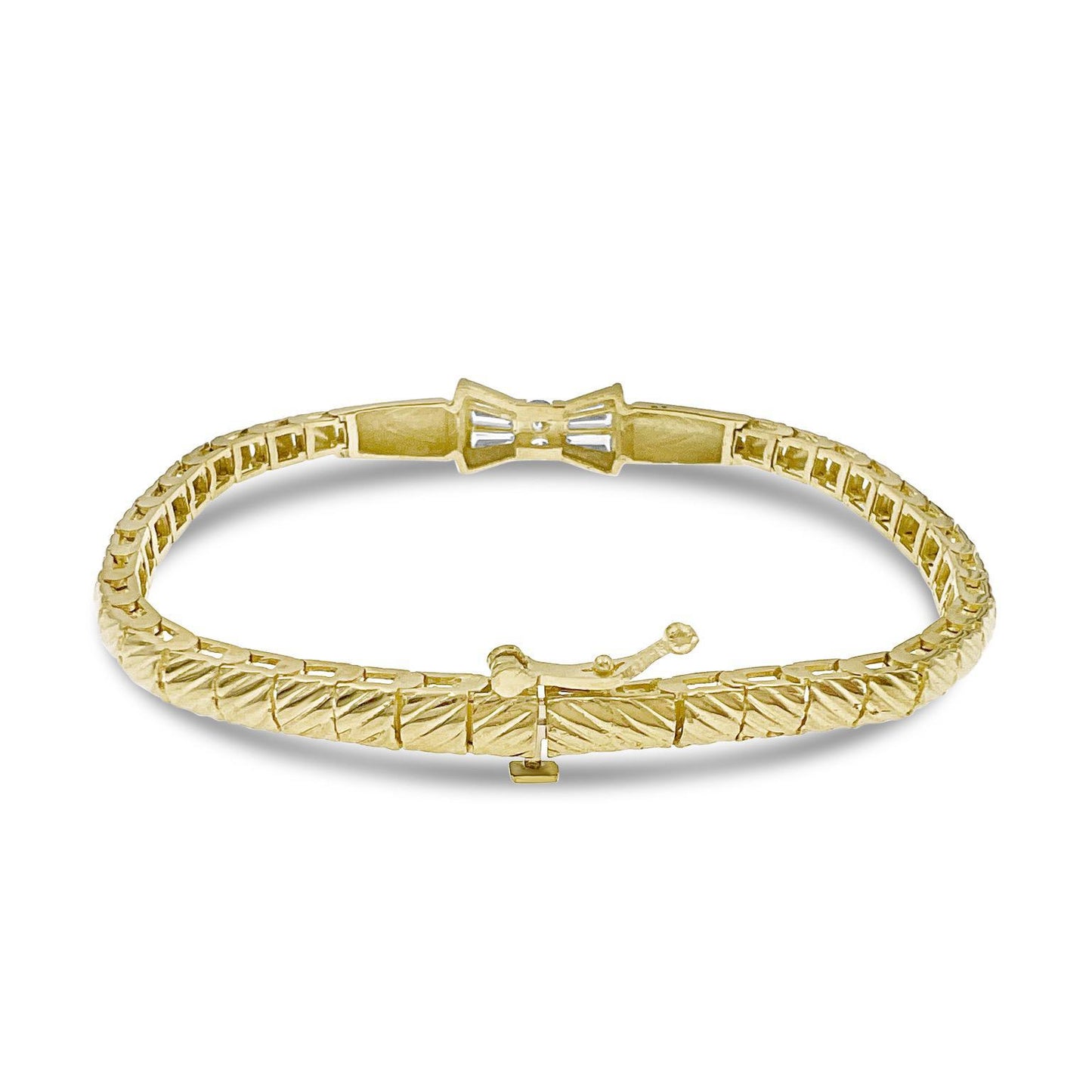 10k Yellow Gold Bar Link Bracelet CZ