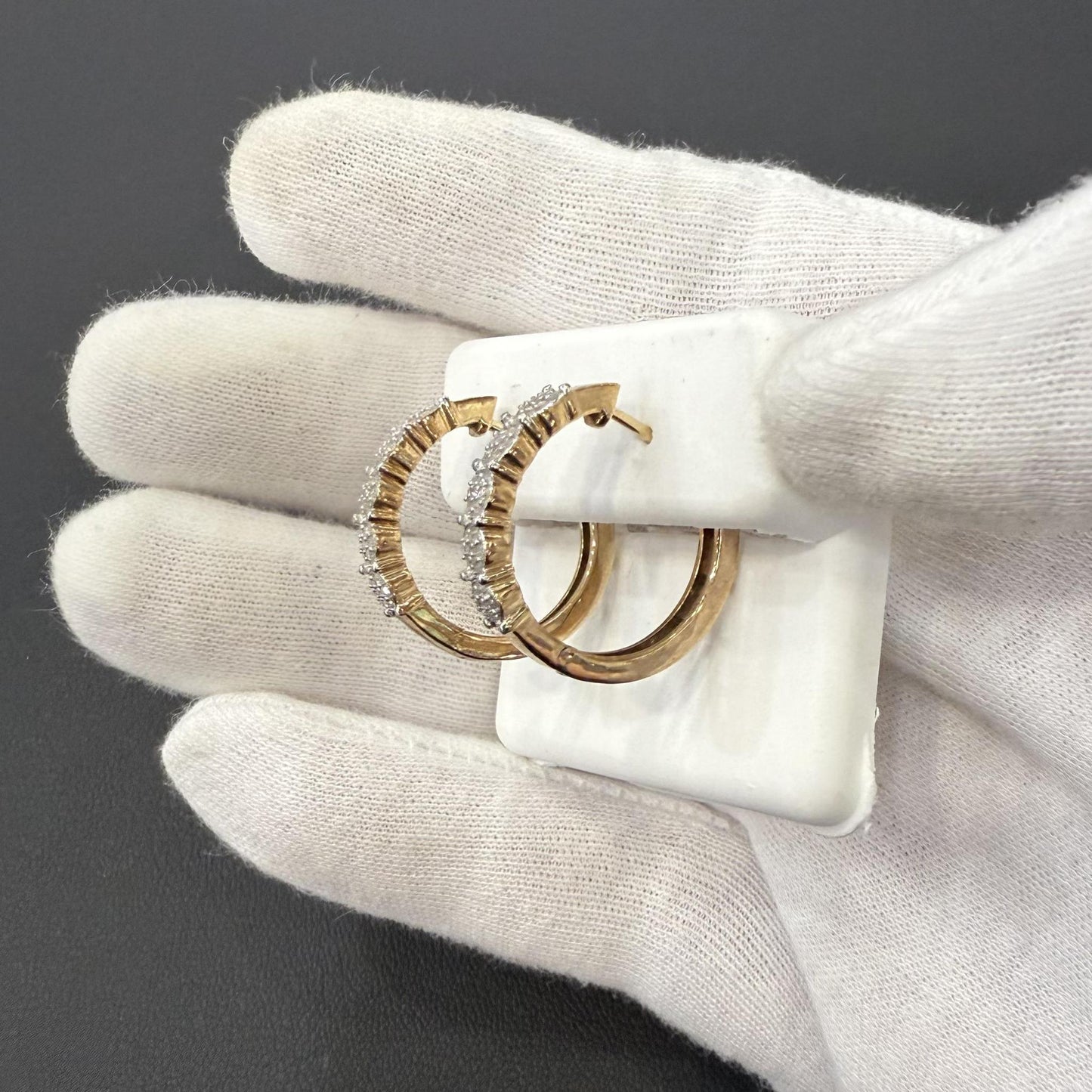 0.20 cttw Round Diamond Hoops Womens Earrings 10k Yellow Gold