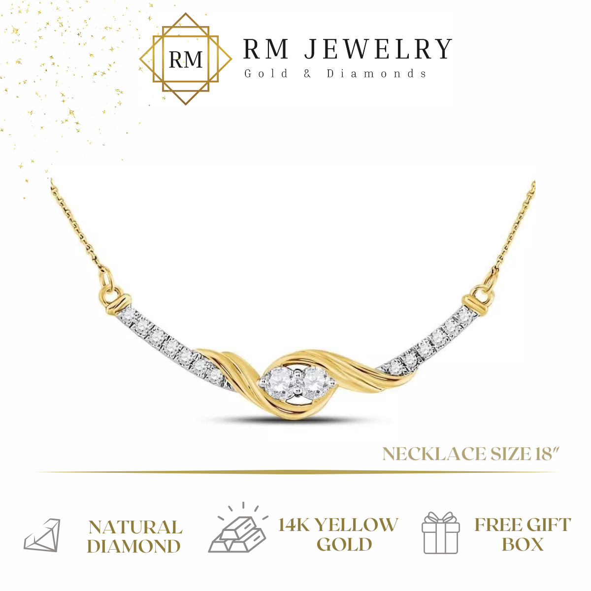 0.33 Ctw Round Diamond Bar Two stone Necklace 14k Yellow Gold Womens