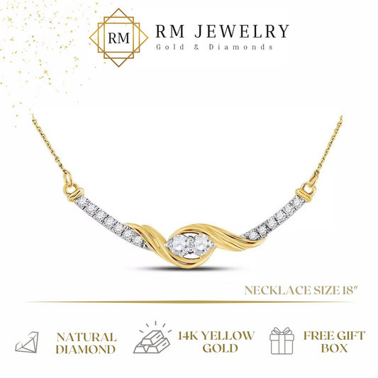 0.33 Ctw Round Diamond Bar Two stone Necklace 14k Yellow Gold Womens