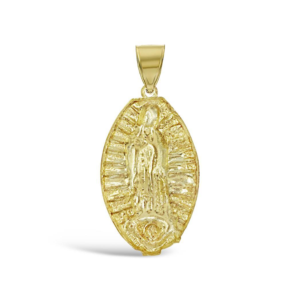 Virgin Mary Pendant Lady Guadalupe Charm 10k Yellow Gold 1.5 inch