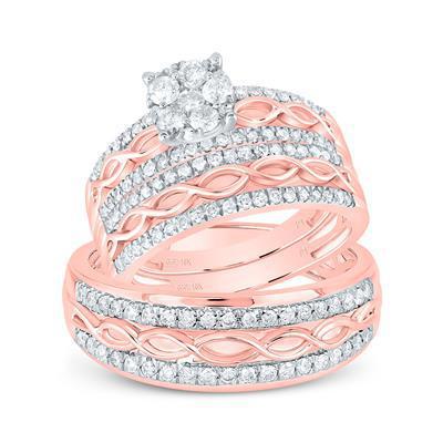 1Cttw Diamond Twist Matching Trio His Hers Bridal Wedding Ring Set 10k Rose Gold