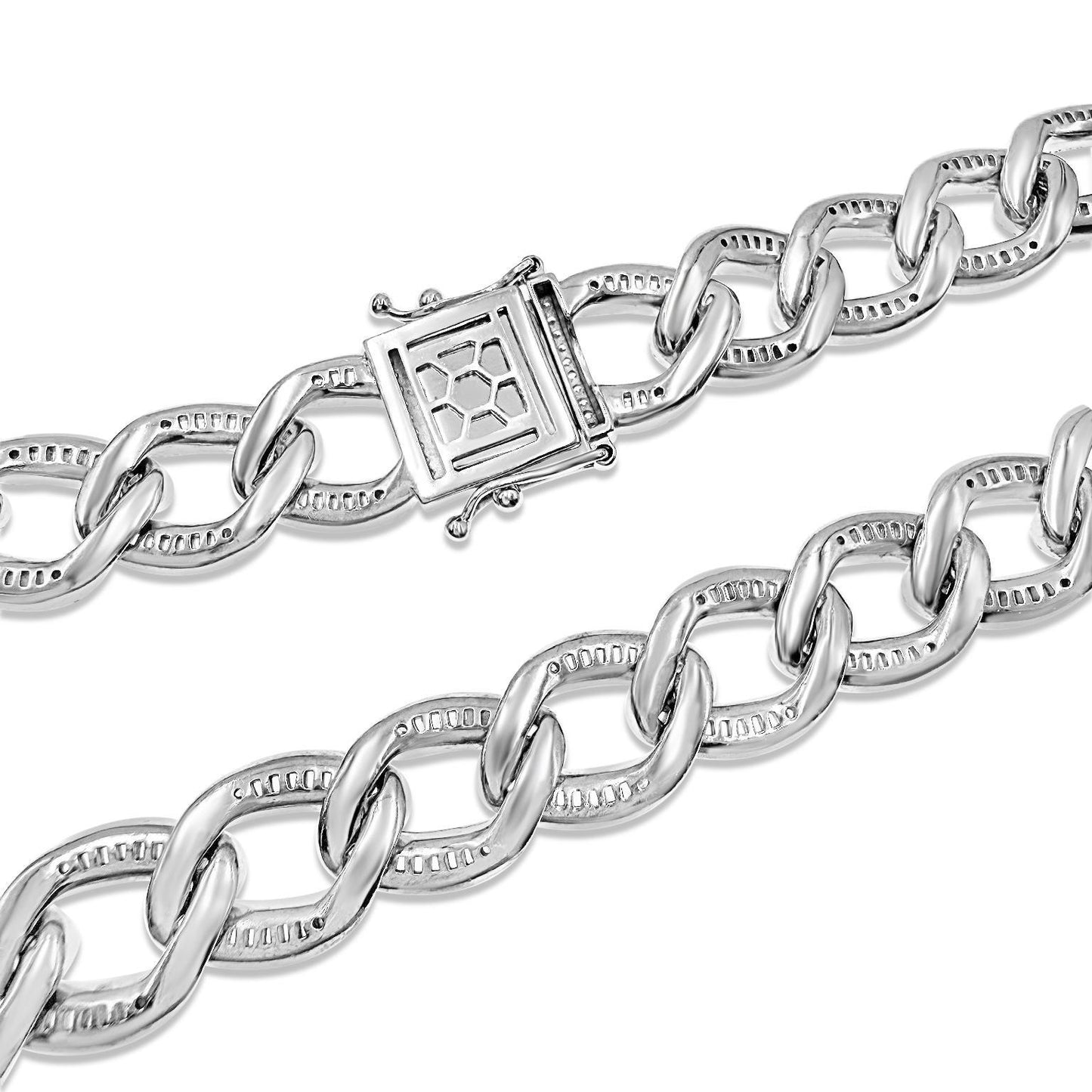 15mm Cuban Link Chain Iced Out CZ Baguette Necklace Solid 925 Sterling Silver