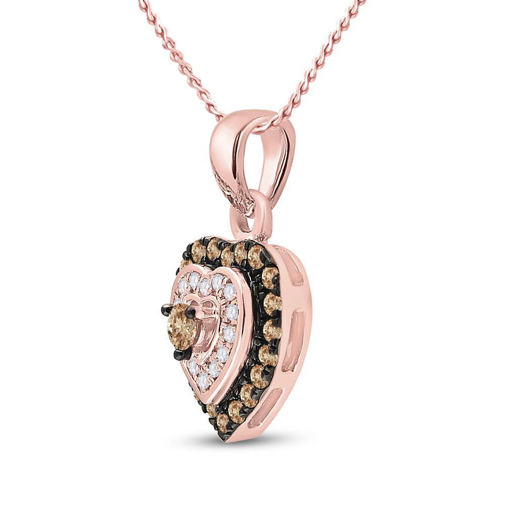0.30Ctw Chocolate Diamond Heart Pendant 10k Rose Gold Womens