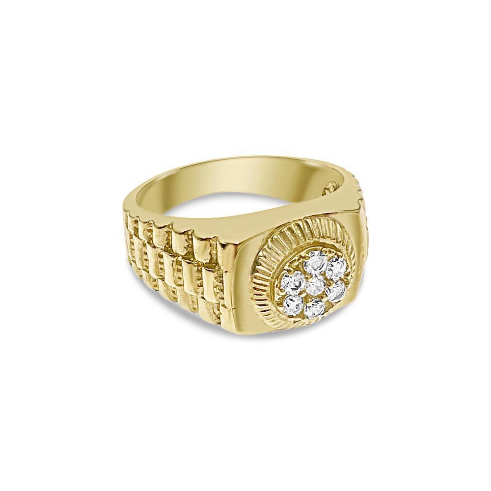 10k Yellow Gold Mens Signet Round Pinky Ring Railroad Band