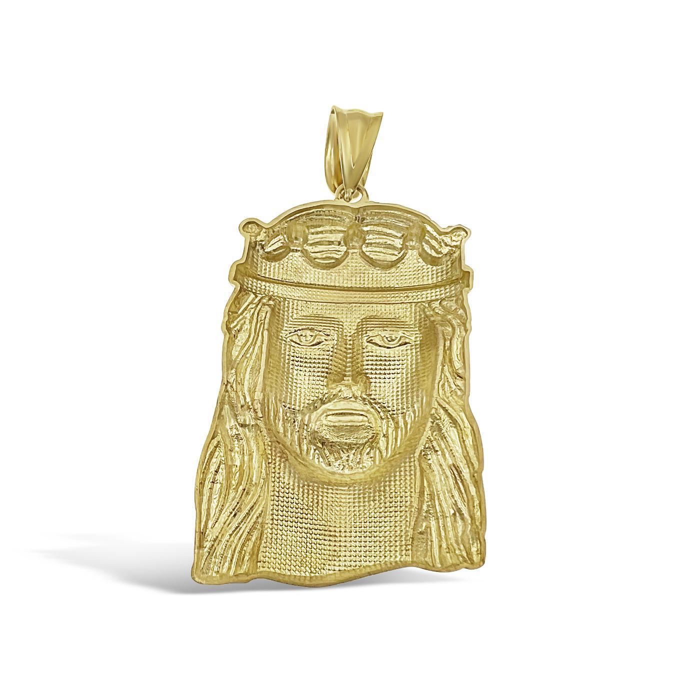 3.3" Large Jesus Head Pendant 10k Yellow Gold Mens Charm