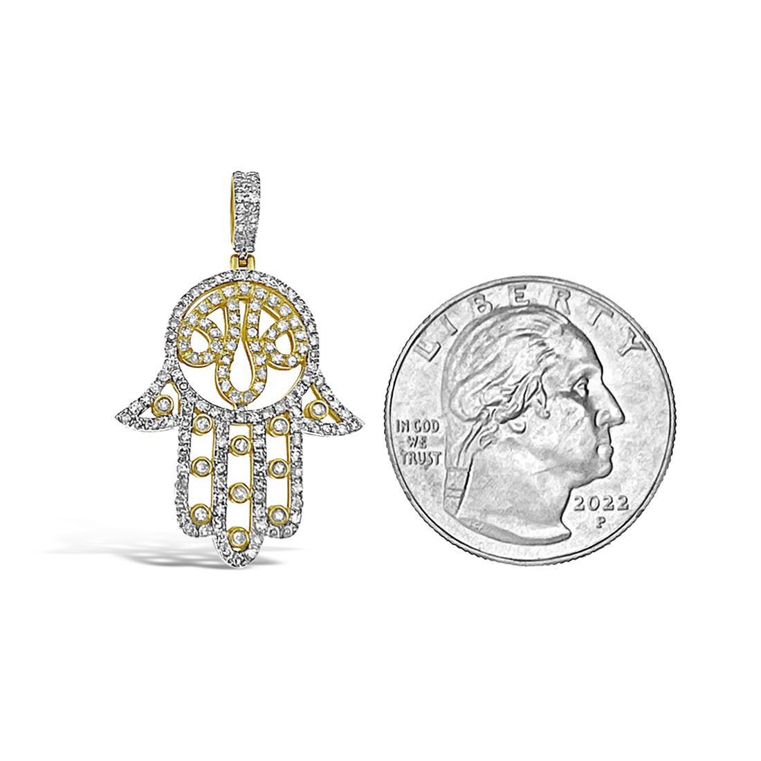 0.62 Cttw Diamond Hamsa Fatima Hand Charm Pendant 10k Yellow Gold