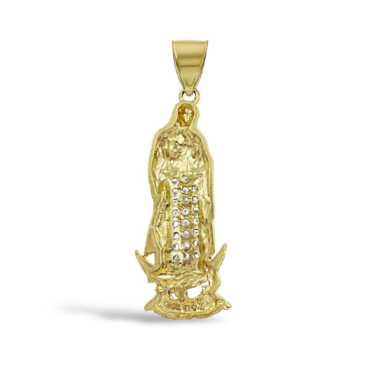 Virgin Mary Pendant Lady Guadalupe Charm 14k Yellow Gold 1.4 inch