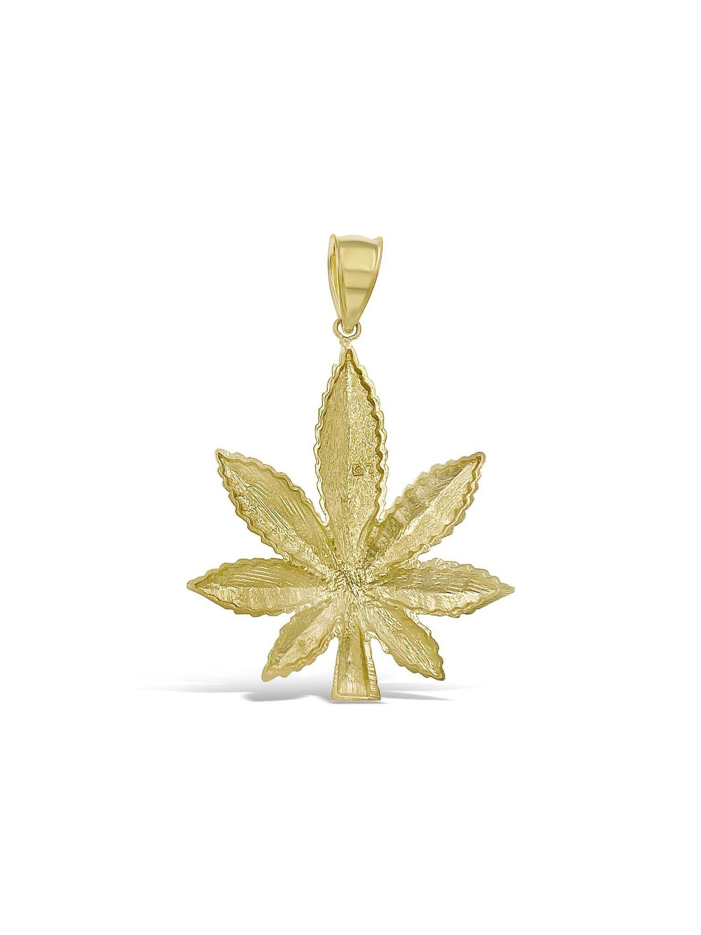 Marijuana Leaf Pendant 10k Yellow Gold Charm 2.5"