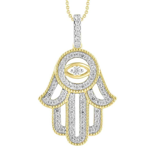0.50ctw Diamond Hamsa Eye Pendant Charm 10k Yellow Gold