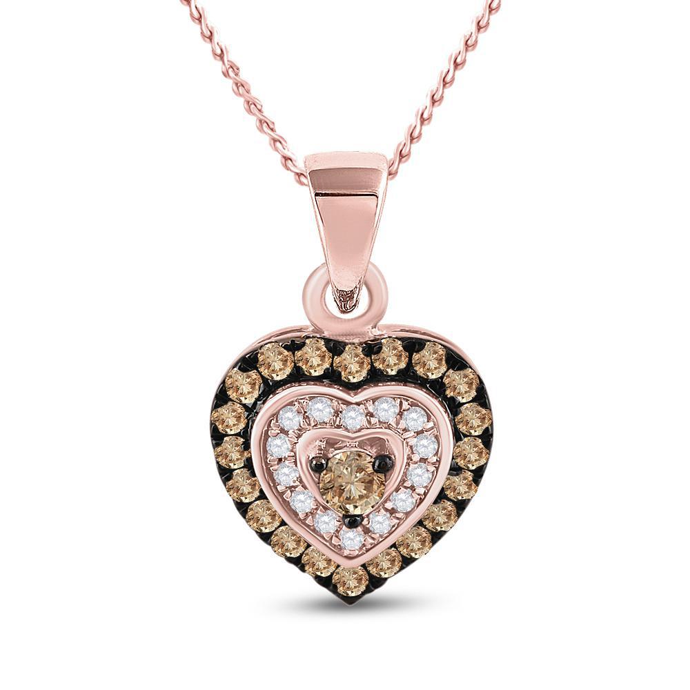 0.30Ctw Chocolate Diamond Heart Pendant 10k Rose Gold Womens