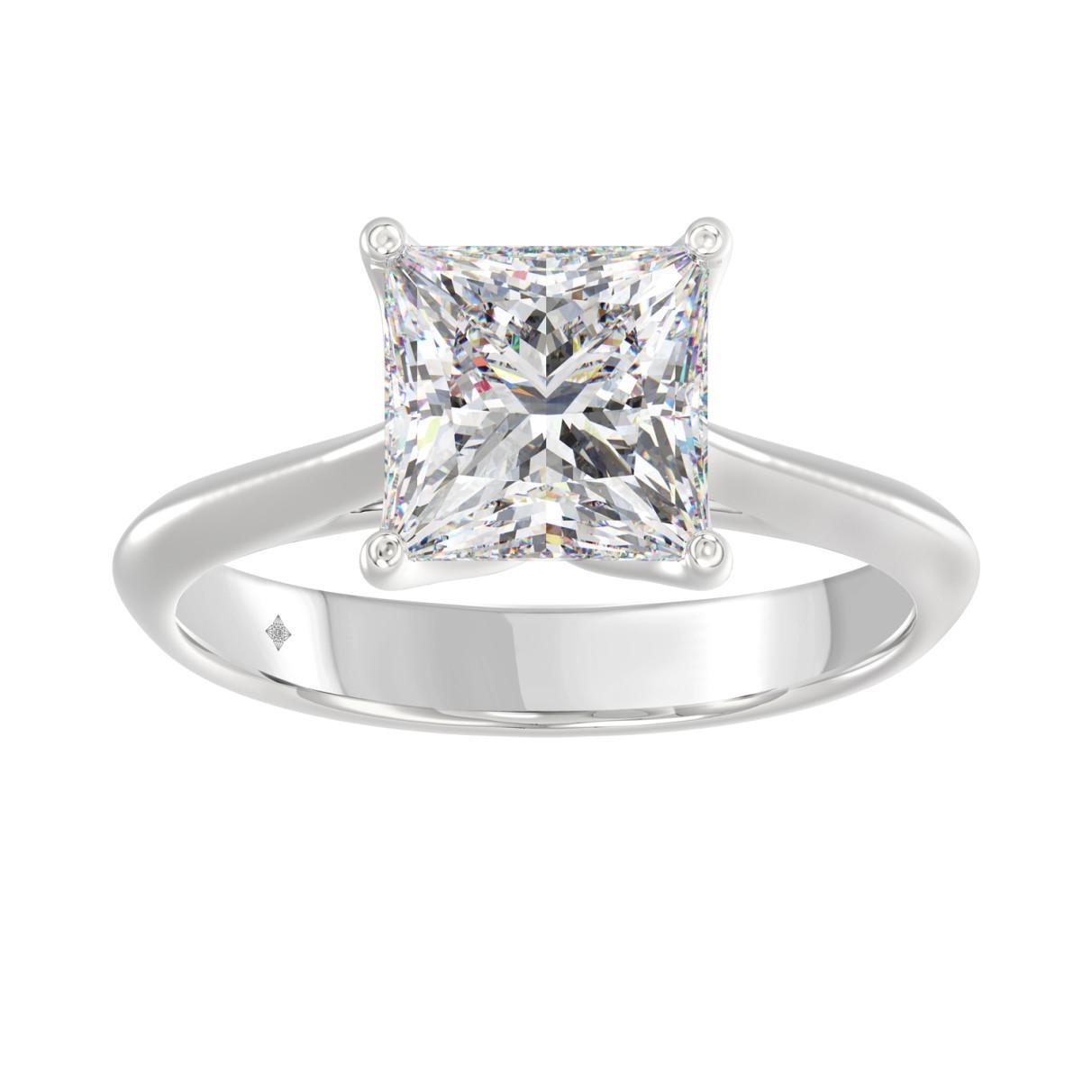 3 ct Lab Grown Princess Solitaire Diamond Engagement Ring 14k White Gold