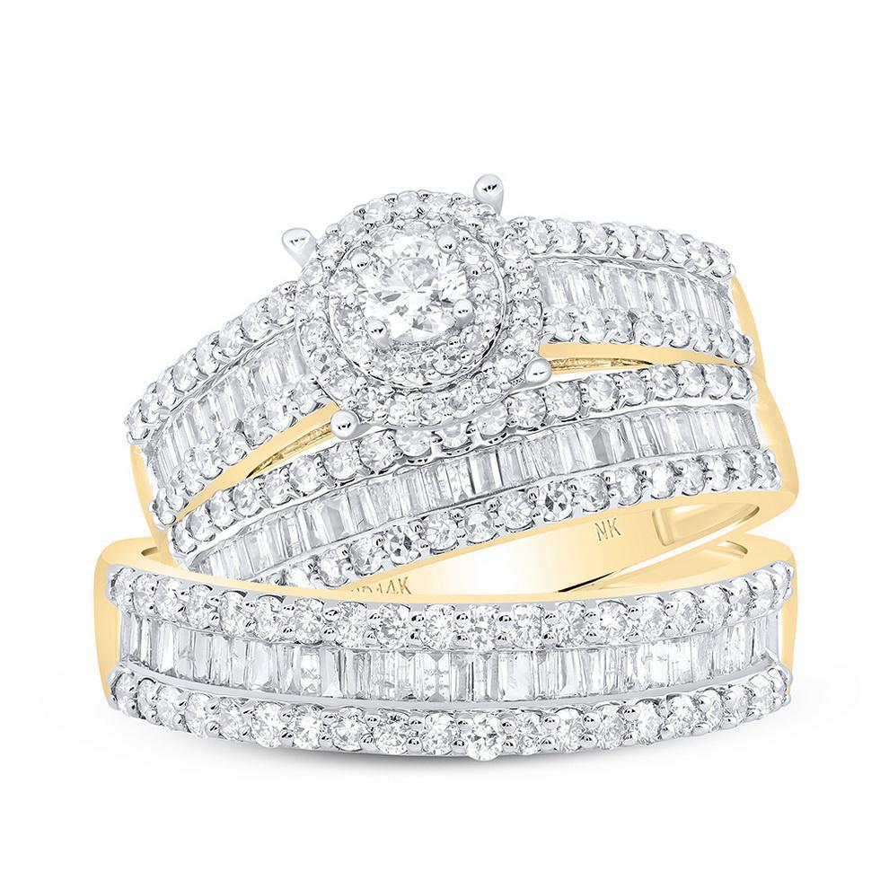 1.87 cttw Diamond Baguette Trio Wedding His Hers Set Band Ring 14k Yellow Gold