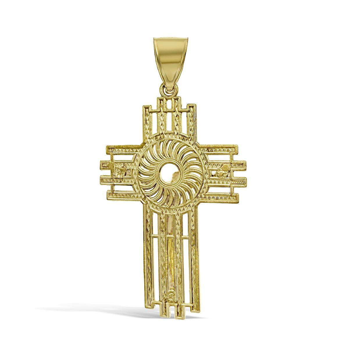 10k Yellow Gold Cross Crucifix Pendant Mens Charm 2.1 inch