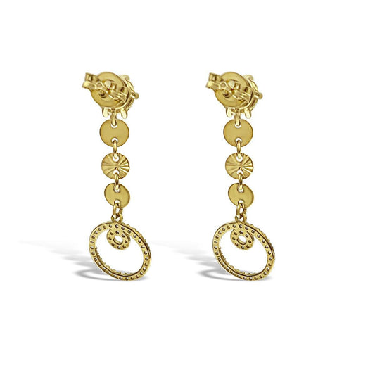 Round Circle Drop Dangle Stud Earrings Real 14k Yellow Gold CZ