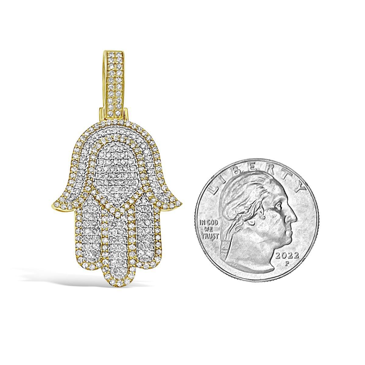 1.85 Cttw Round Diamond Hamsa Charm Pendant 10k Yellow Gold