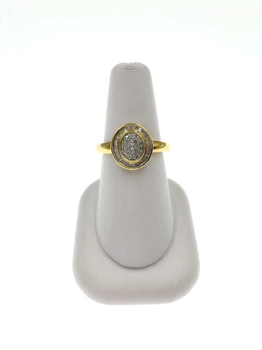 0.25cttw Baguette Diamond Oval Engagement Ring Gold plated 925 Sterling Silver