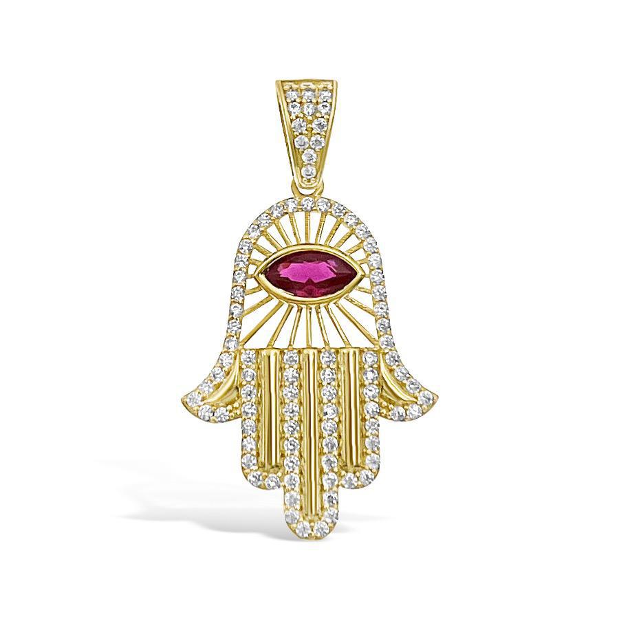 Hamsa Fatima Hand Pendant 10k Yellow Gold 1.4 inch