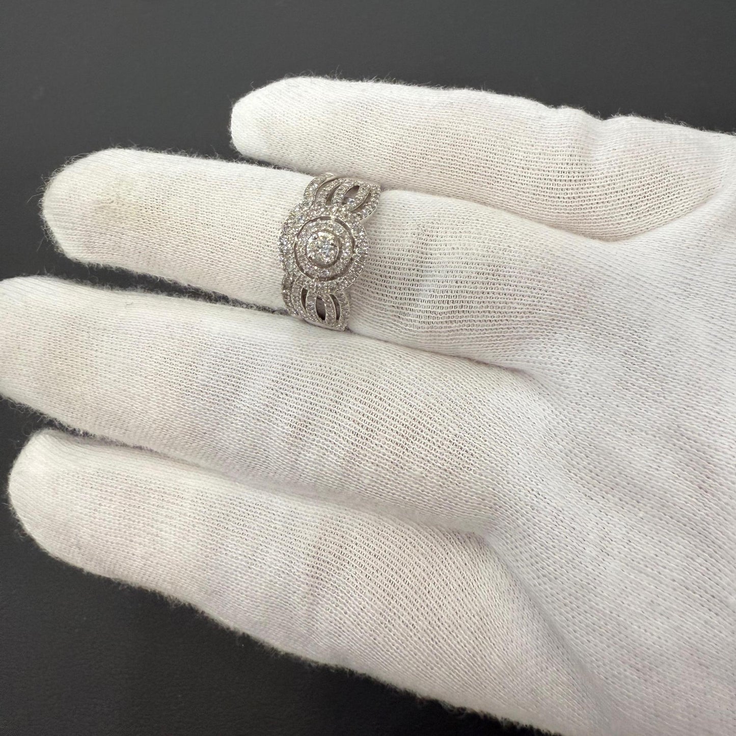 0.75 cttw Diamond Round Cluster Bridal Wedding Ring Set 14k White Gold