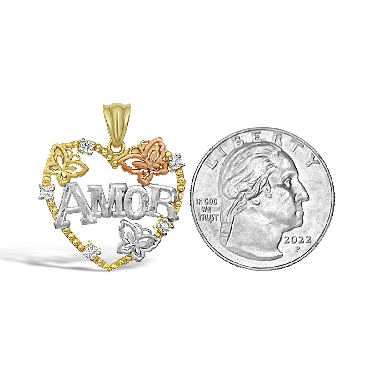 Real 10k Yellow Gold Amor Heart Pendant Charm 1"