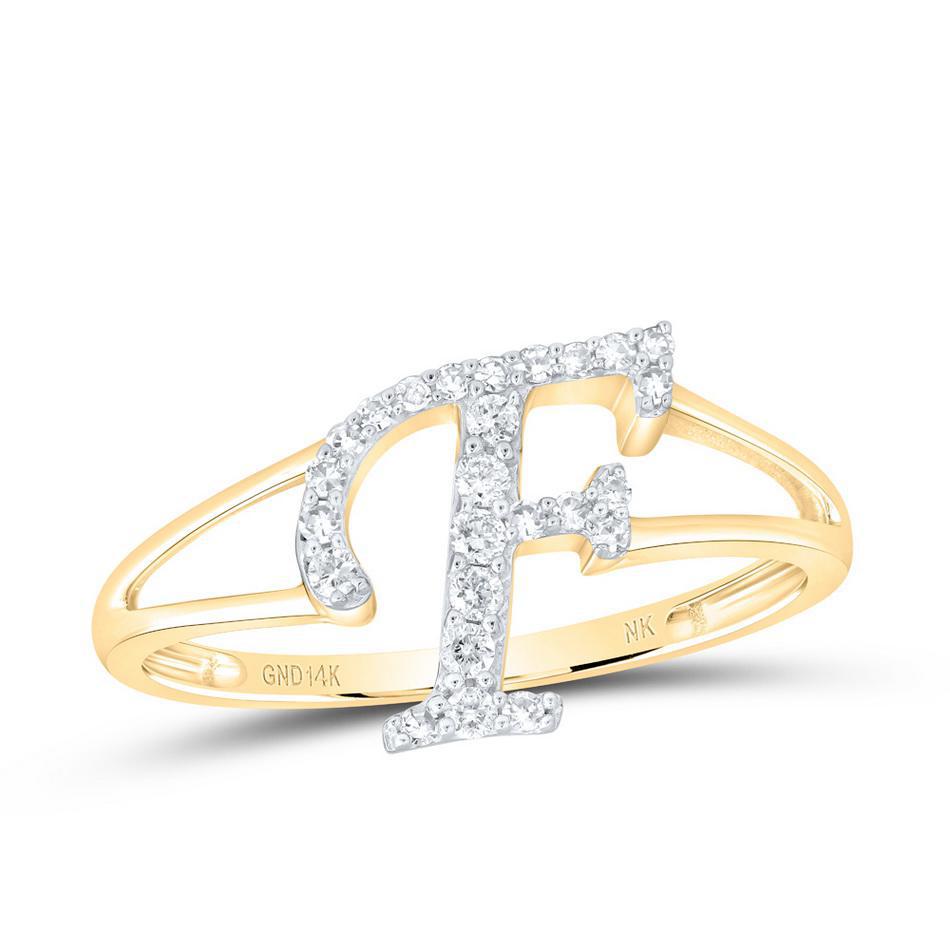 Diamond Initial Letter F Ring 14k Yellow Gold Womens Size 7