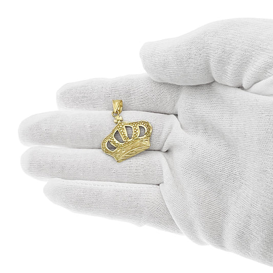 10k Yellow Gold Crown Cross Pendant Charm 1.1 inch